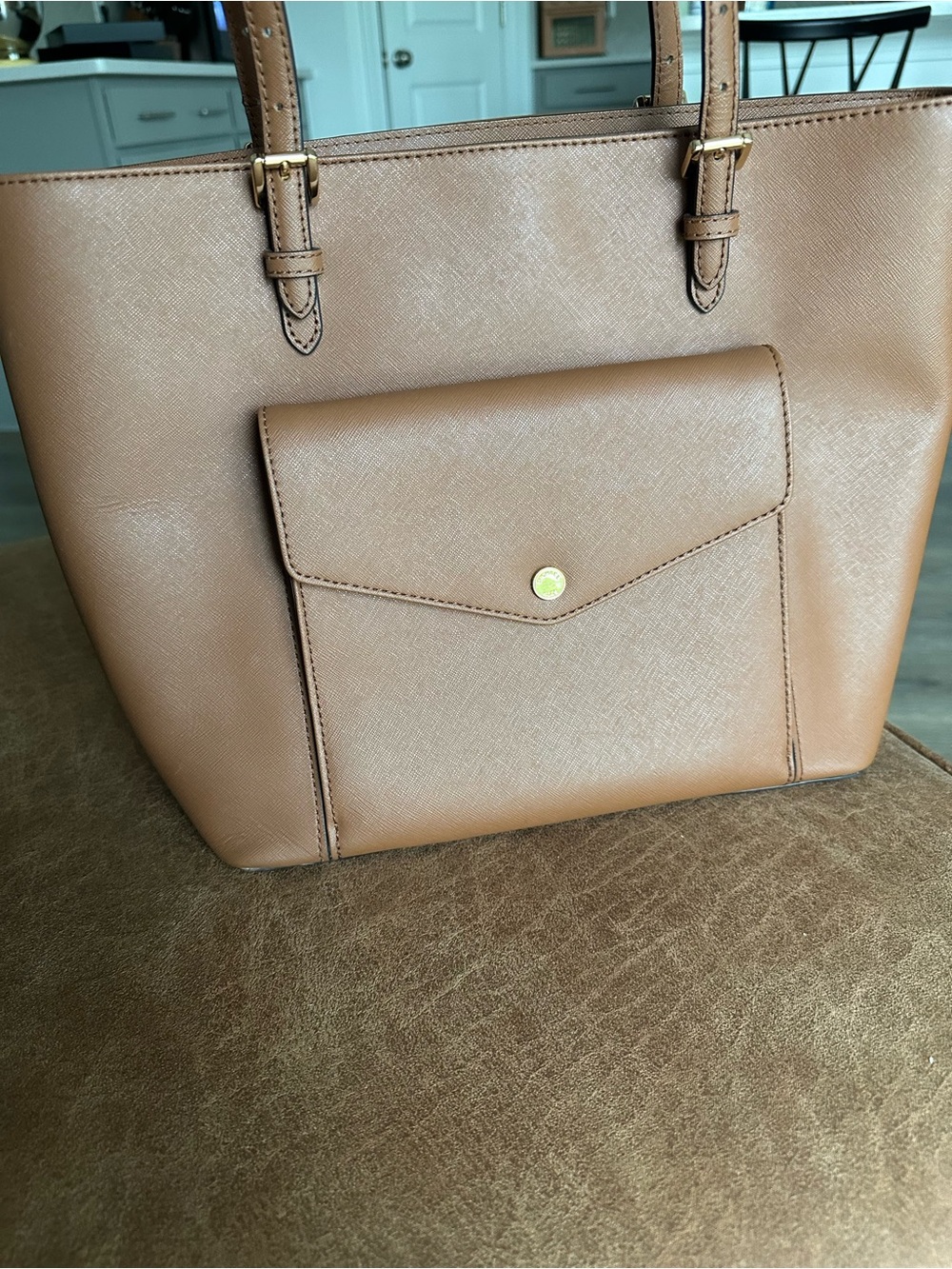 Michael Kors Tan Saffiano Leather Tote with Front Pocket